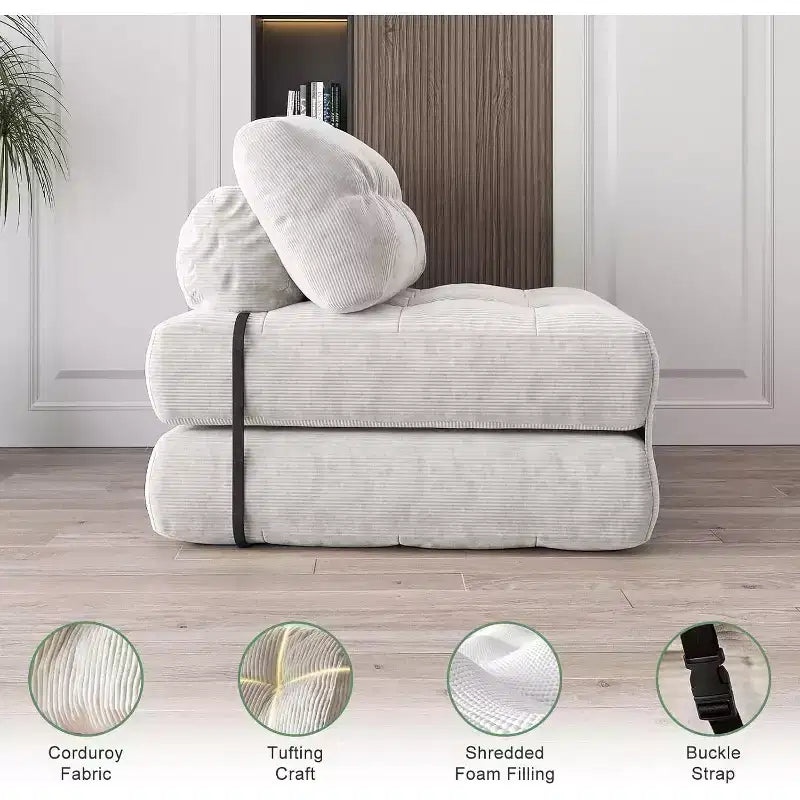 Canapé-lit pliable, canapé pliant au sol pour salon, fauteuil de couchage convertible avec oreiller matelas pliable soutien dorsal, beige