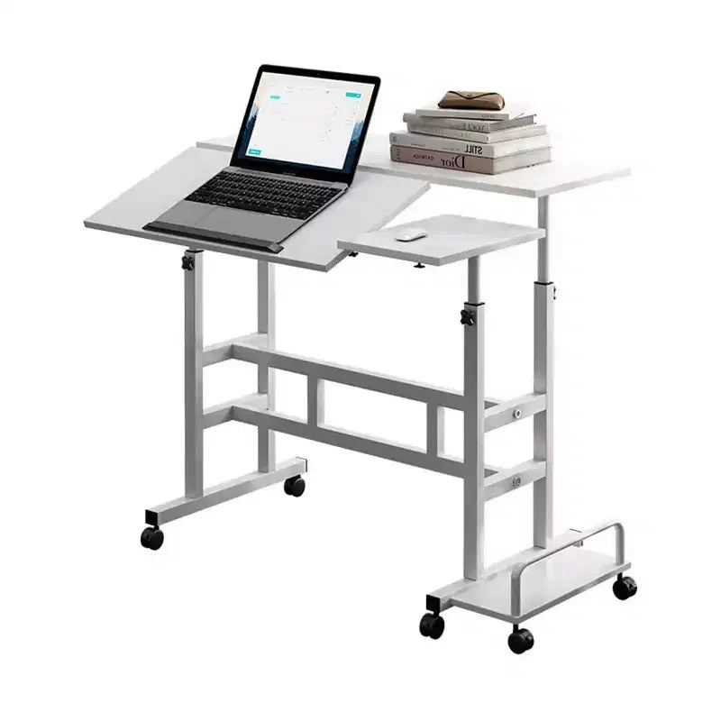 Petit bureau debout avec roulettes, bureau mobile, table debout portable sur roulettes pour tapis de marche, bureau d'ordinateur roulant à hauteur réglable
