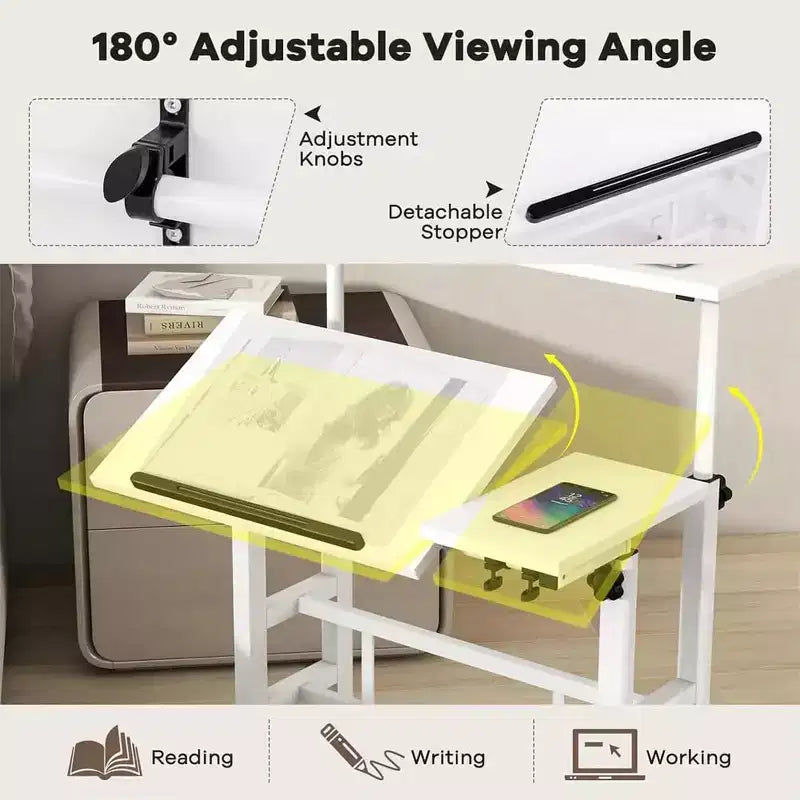 Petit bureau debout avec roulettes, bureau mobile, table debout portable sur roulettes pour tapis de marche, bureau d'ordinateur roulant à hauteur réglable