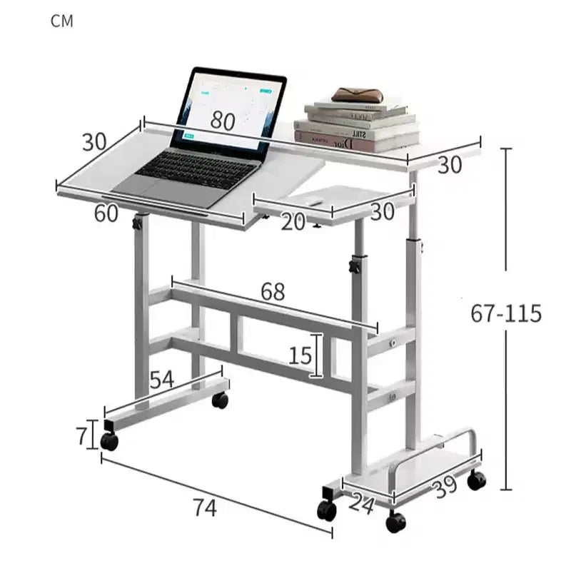 Petit bureau debout avec roulettes, bureau mobile, table debout portable sur roulettes pour tapis de marche, bureau d'ordinateur roulant à hauteur réglable