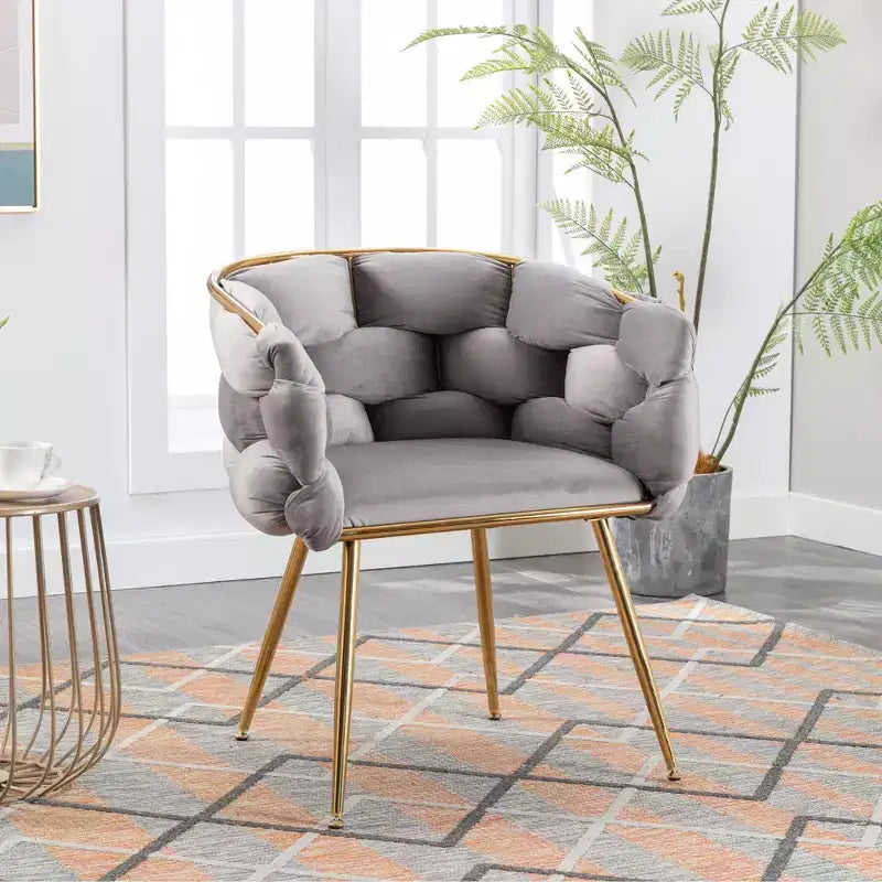TROPOW Fauteuil d'appoint Moderne Confortable Velours Rembourré Fauteuil Tonneau Pieds en Métal Doublure Douce Canapé Simple Fauteuil de Maquillage