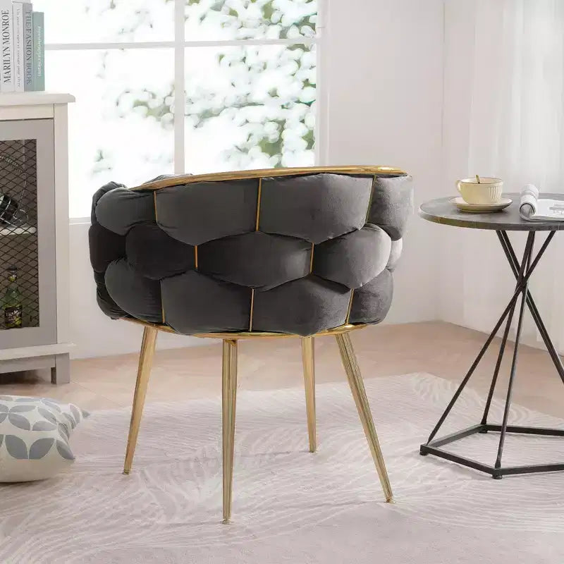 TROPOW Fauteuil d'appoint Moderne Confortable Velours Rembourré Fauteuil Tonneau Pieds en Métal Doublure Douce Canapé Simple Fauteuil de Maquillage