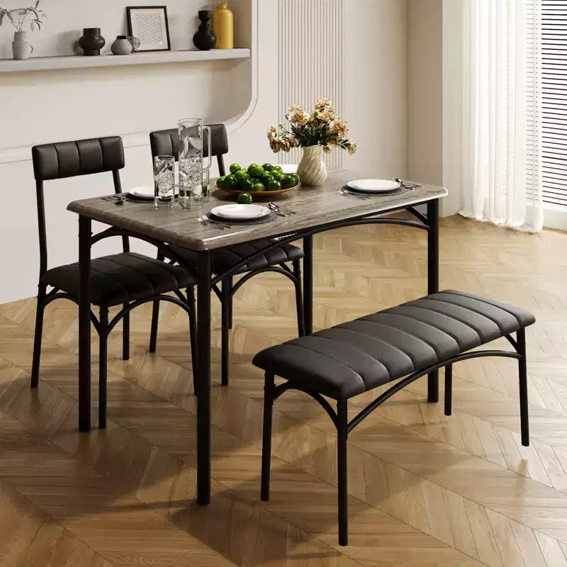 Ensemble de salle à manger 4 pièces avec table, banc et 2 chaises, dinette moderne peu encombrante