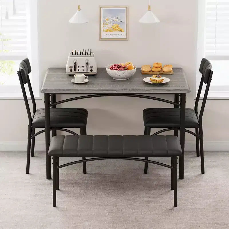 Ensemble de salle à manger 4 pièces avec table, banc et 2 chaises, dinette moderne peu encombrante