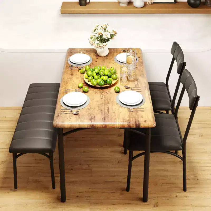 Ensemble de salle à manger 4 pièces avec table, banc et 2 chaises, dinette moderne peu encombrante