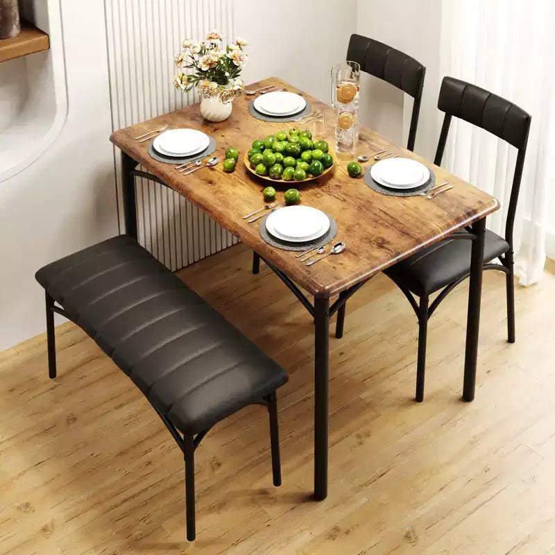Ensemble de salle à manger 4 pièces avec table, banc et 2 chaises, dinette moderne peu encombrante