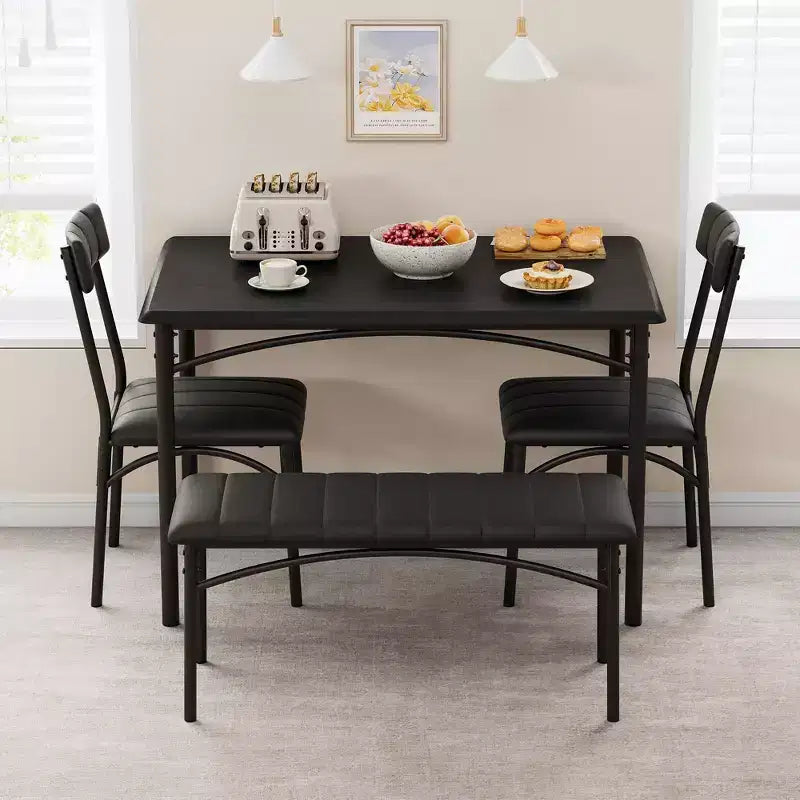 Ensemble de salle à manger 4 pièces avec table, banc et 2 chaises, dinette moderne peu encombrante