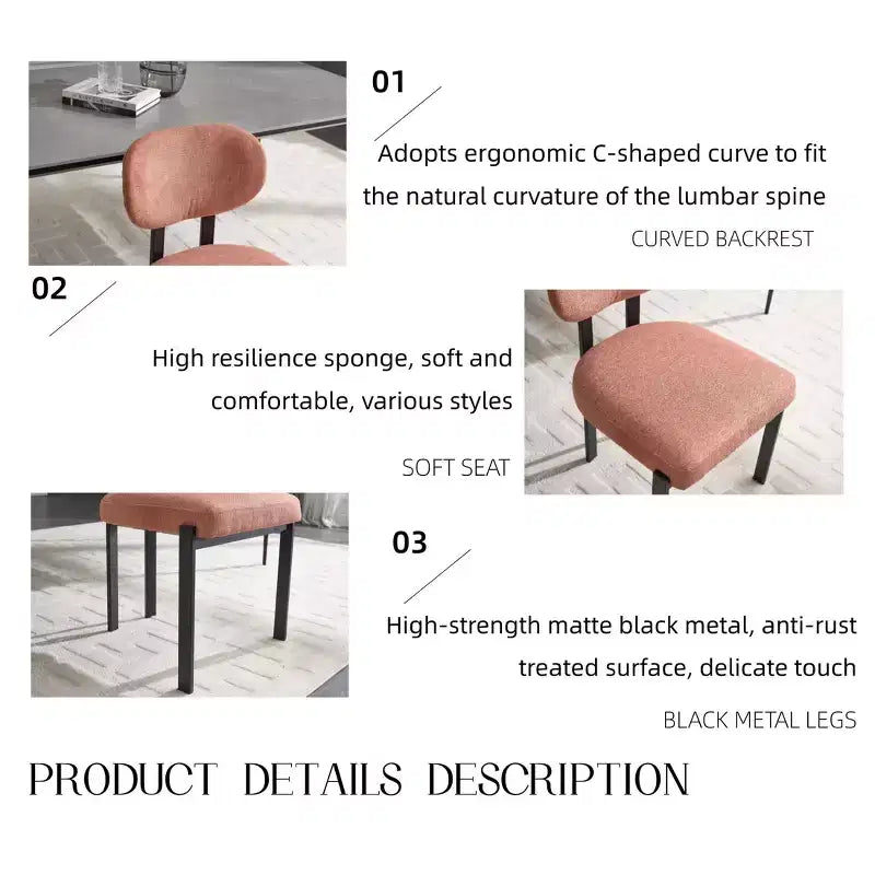 PexFix Lot de 2 chaises de salle à manger modernes Rembourrées Boucle Pieds en métal noir Orange Style Mid-Century pour cuisine ou d'appoint