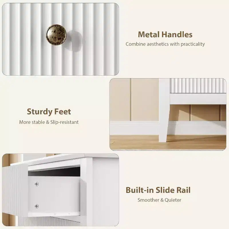 Commode moderne à 3 tiroirs avec design cannelé, sangles anti-basculement et glissières silencieuses pour chambre, salon, salle de bain