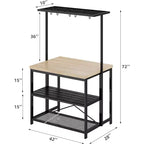 Grand îlot de cuisine Étagère de boulanger pour micro-ondes avec 3 niveaux de rangement, table de bar à café en métal, rangement de cuisine pour salle à manger et salon