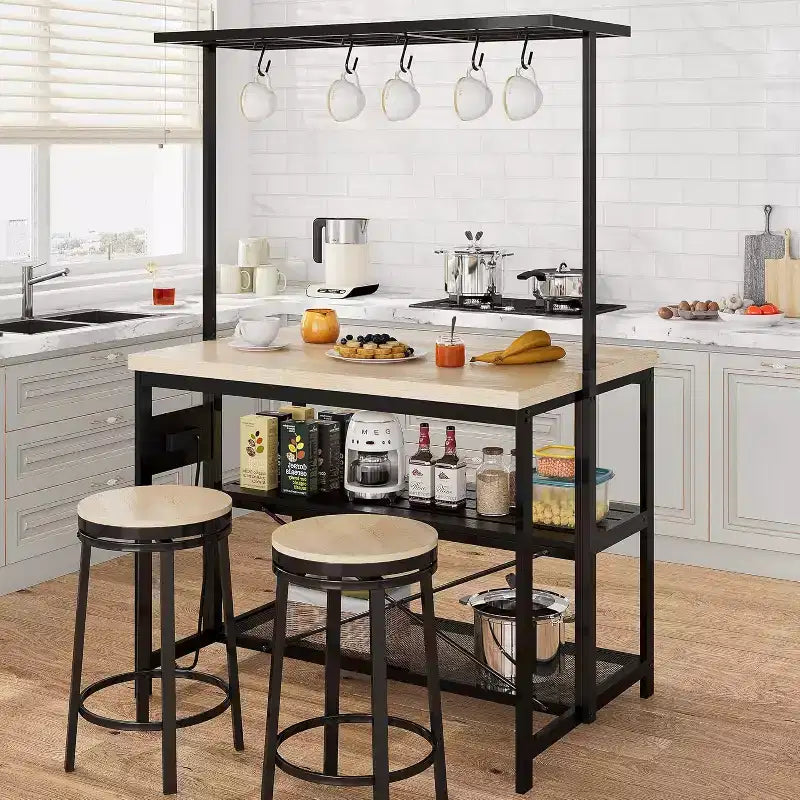 Grand îlot de cuisine Étagère de boulanger pour micro-ondes avec 3 niveaux de rangement, table de bar à café en métal, rangement de cuisine pour salle à manger et salon