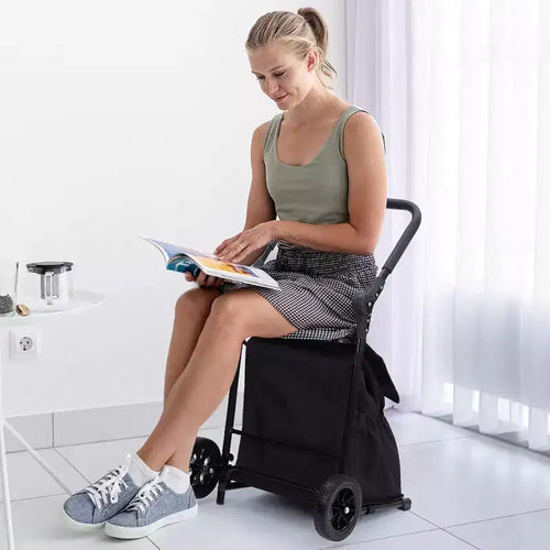 Acekool 2-in-1 Foldable Hand Truck Utility Cart with Removable Waterproof Bag, Thick Seat Cushion & Adjustable Non-Slip Handle, Black