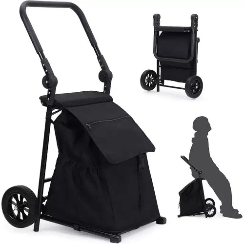 Chariot de transport pliable 2-en-1 Acekool avec sac étanche amovible, coussin d'assise épais et poignée antidérapante réglable, noir