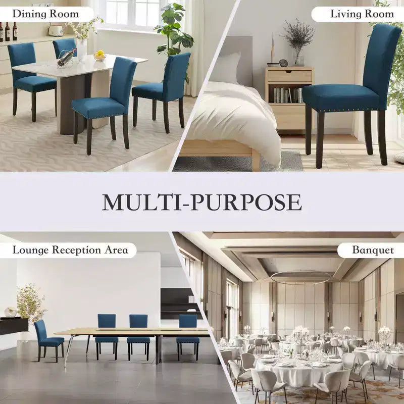 Lot de 2 chaises de salle à manger modernes, chaises de cuisine en tissu rembourré avec garniture cloutée, chaises de salle à manger confortables pour petit appartement, maison