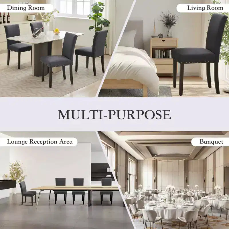 Lot de 2 chaises de salle à manger modernes, chaises de cuisine en tissu rembourré avec garniture cloutée, chaises de salle à manger confortables pour petit appartement, maison