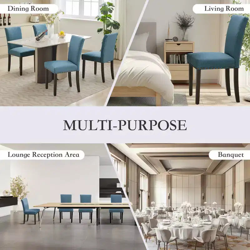 Lot de 2 chaises de salle à manger modernes, chaises de cuisine en tissu rembourré avec garniture cloutée, chaises de salle à manger confortables pour petit appartement, maison