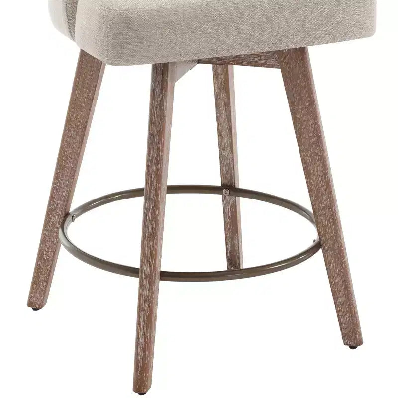 Lot de 4 tabourets de bar pivotants Bekrvio de 66 cm avec dossiers et pieds en bois, tabourets de bar rembourrés en tissu lin/cuir PU pour îlot de cuisine