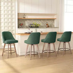 Lot de 4 tabourets de bar pivotants Bekrvio de 66 cm avec dossiers et pieds en bois, tabourets de bar rembourrés en tissu lin/cuir PU pour îlot de cuisine