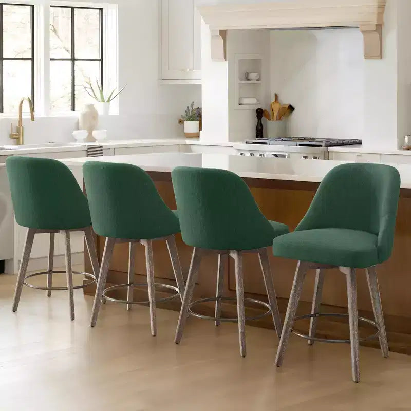 Lot de 4 tabourets de bar pivotants Bekrvio de 66 cm avec dossiers et pieds en bois, tabourets de bar rembourrés en tissu lin/cuir PU pour îlot de cuisine