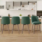 Lot de 4 tabourets de bar pivotants Bekrvio de 66 cm avec dossiers et pieds en bois, tabourets de bar rembourrés en tissu lin/cuir PU pour îlot de cuisine