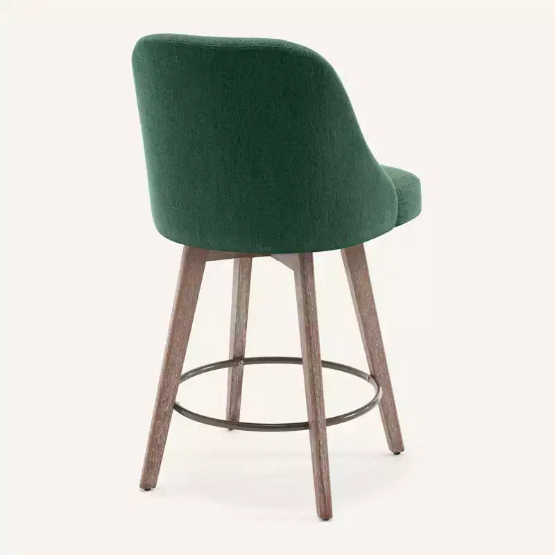 Lot de 4 tabourets de bar pivotants Bekrvio de 66 cm avec dossiers et pieds en bois, tabourets de bar rembourrés en tissu lin/cuir PU pour îlot de cuisine