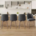 Lot de 4 tabourets de bar pivotants Bekrvio de 66 cm avec dossiers et pieds en bois, tabourets de bar rembourrés en tissu lin/cuir PU pour îlot de cuisine