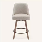 Lot de 4 tabourets de bar pivotants Bekrvio de 66 cm avec dossiers et pieds en bois, tabourets de bar rembourrés en tissu lin/cuir PU pour îlot de cuisine