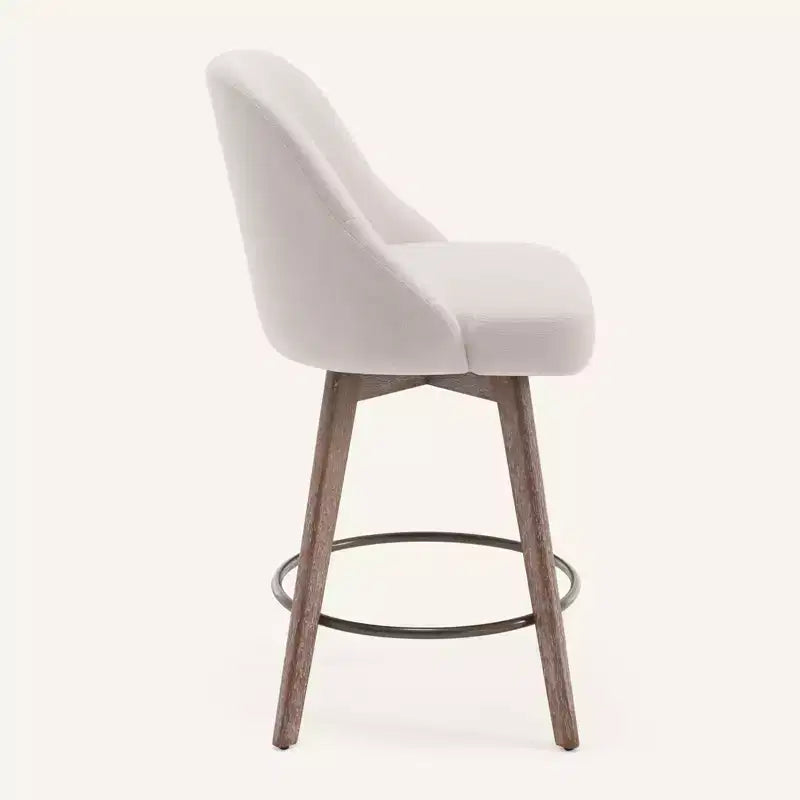 Lot de 4 tabourets de bar pivotants Bekrvio de 66 cm avec dossiers et pieds en bois, tabourets de bar rembourrés en tissu lin/cuir PU pour îlot de cuisine