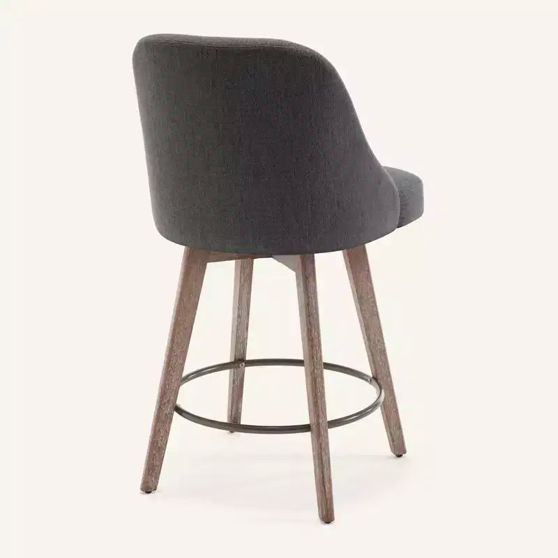 Lot de 4 tabourets de bar pivotants Bekrvio de 66 cm avec dossiers et pieds en bois, tabourets de bar rembourrés en tissu lin/cuir PU pour îlot de cuisine