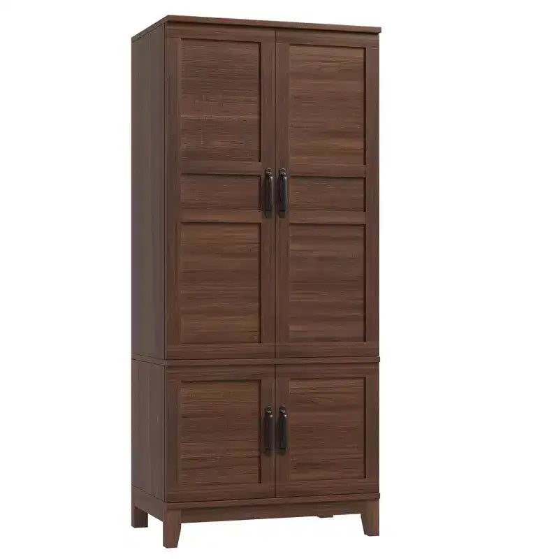 Armoire-penderie en bois de 72 po avec tringle de suspension, armoire haute autoportante avec 18 tablettes réglables