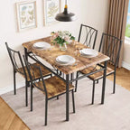 Table et chaises de cuisine, Ensemble de table à manger pour 4 avec chaises, Table à manger rectangulaire en métal et bois pour petits espaces, Appartement