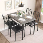 Table et chaises de cuisine, Ensemble de table à manger pour 4 avec chaises, Table à manger rectangulaire en métal et bois pour petits espaces, Appartement
