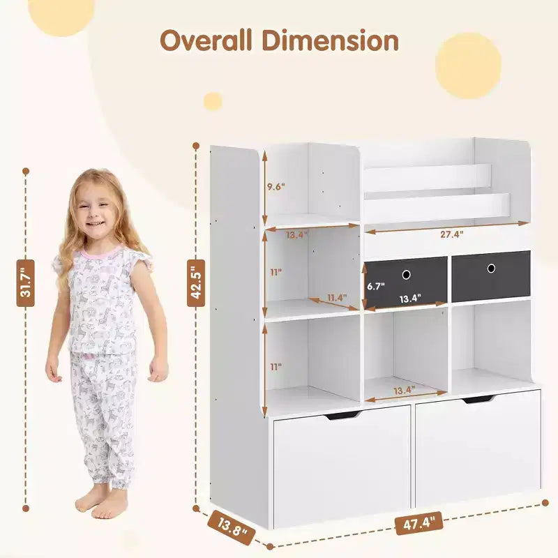 COZONY 47 Organisateur de Rangement de Jouets avec Tiroirs, Étagère à Livres en Bois et Bibliothèque à Casiers pour Enfants, Coffre à Jouets pour Salle de Jeux, Chambre de Bébé, Chambre d'Enfant, Blanc