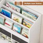 COZONY 47 Organisateur de Rangement de Jouets avec Tiroirs, Étagère à Livres en Bois et Bibliothèque à Casiers pour Enfants, Coffre à Jouets pour Salle de Jeux, Chambre de Bébé, Chambre d'Enfant, Blanc