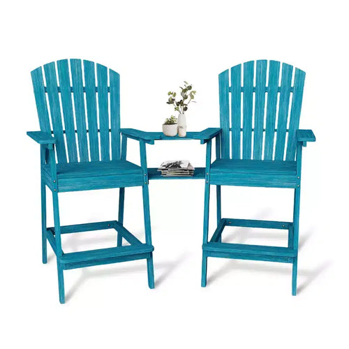 Adirondack Chairs Set of 2 with Connecting Tray,Bar Height Balcony Chairs Adirondack for Deck, Backyard,Tall Adirondack Chairs,Natural Wood