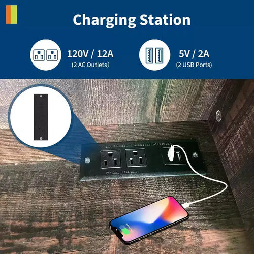 Armoire de cuisine haute de 71 po avec station de recharge, vaisselier de style rustique avec support à micro-ondes et comptoir ouvert pour salon ou salle à manger
