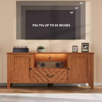 Meuble TV pour téléviseur de 65 pouces, meuble de divertissement avec lumières LED, console TV avec 2 rangements et 1 tiroir, meuble TV rétro en forme de V pour salon
