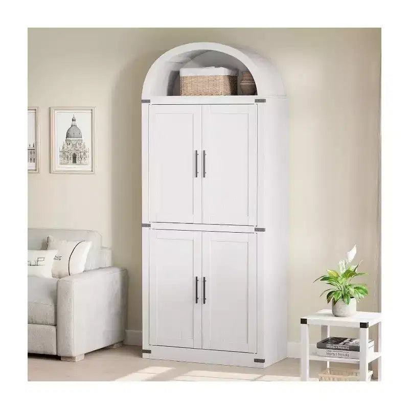 Coolmee Étagère arche avec portes, étagères de rangement rustiques, bibliothèque arrondie en bois de 181 cm de haut pour salon, cuisine, bureau