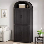 Coolmee Étagère arche avec portes, étagères de rangement rustiques, bibliothèque arrondie en bois de 181 cm de haut pour salon, cuisine, bureau