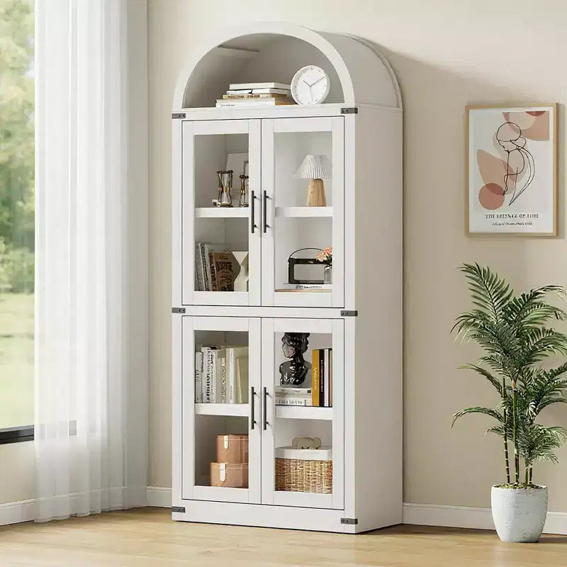 Coolmee Étagère arche avec portes, étagères de rangement rustiques, bibliothèque arrondie en bois de 181 cm de haut pour salon, cuisine, bureau
