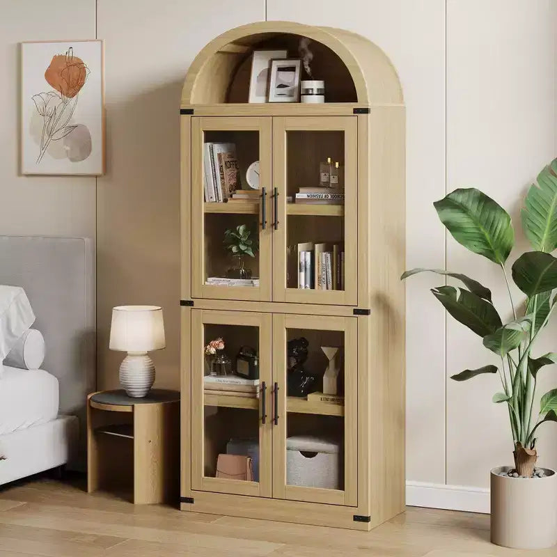 Coolmee Étagère arche avec portes, étagères de rangement rustiques, bibliothèque arrondie en bois de 181 cm de haut pour salon, cuisine, bureau