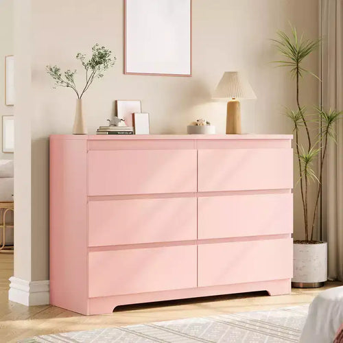 6 Drawer Dresser for Bedroom, 47.3'' Wide Wooden Chest of Drawers, Storage Dresser Organizer, Media Console Table for Living Room Hallway Entryway