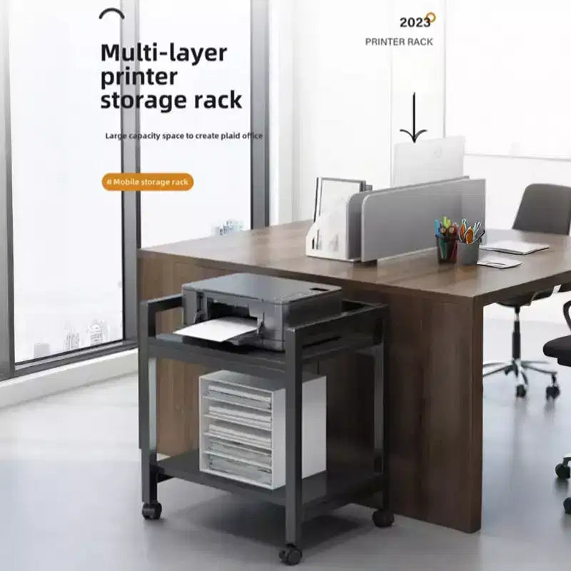 Pied de tour d'ordinateurSupport d'imprimante grand formatChariot de support en métal sous le bureau avec roues pivotantes à 360°, table d'imprimante mobile pour la maison et le bureau