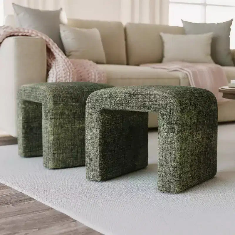Jofran, Banc ottoman jacquard rembourré incurvé moderne à petite cascade - Ensemble de 2