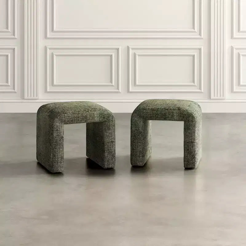 Jofran, Banc ottoman jacquard rembourré incurvé moderne à petite cascade - Ensemble de 2