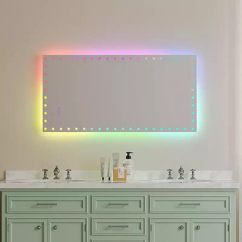 Miroir de Salle de Bain LED Rétroéclairage RGB Lumière Frontale Anti-Buée Dimmable Mural Miroir de Maquillage Contrôle Tactile Luminosité Réglable 48 x 24 pouces