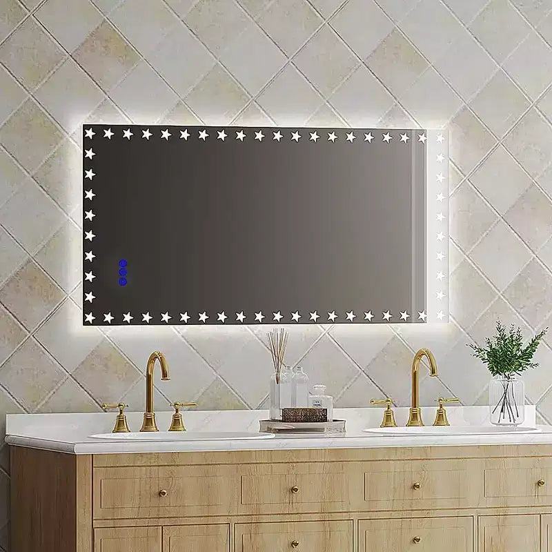 Miroir de Salle de Bain LED Rétroéclairage RGB Lumière Frontale Anti-Buée Dimmable Mural Miroir de Maquillage Contrôle Tactile Luminosité Réglable 48 x 24 pouces