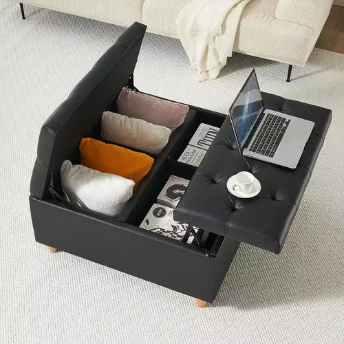 Acekool Storage Ottoman Coffee Table, Lift-Top, Button Tufted, 35.5x35.5x20
