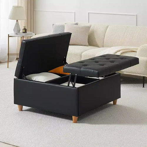 Table basse coffre de rangement Acekool, plateau relevable, capitonné, 90x90x51 cm