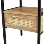 Table de chevet Acekool en rotin avec station de charge, tiroir et étagère ouverte, table d'appoint compacte pour chambre et salon, naturelle
